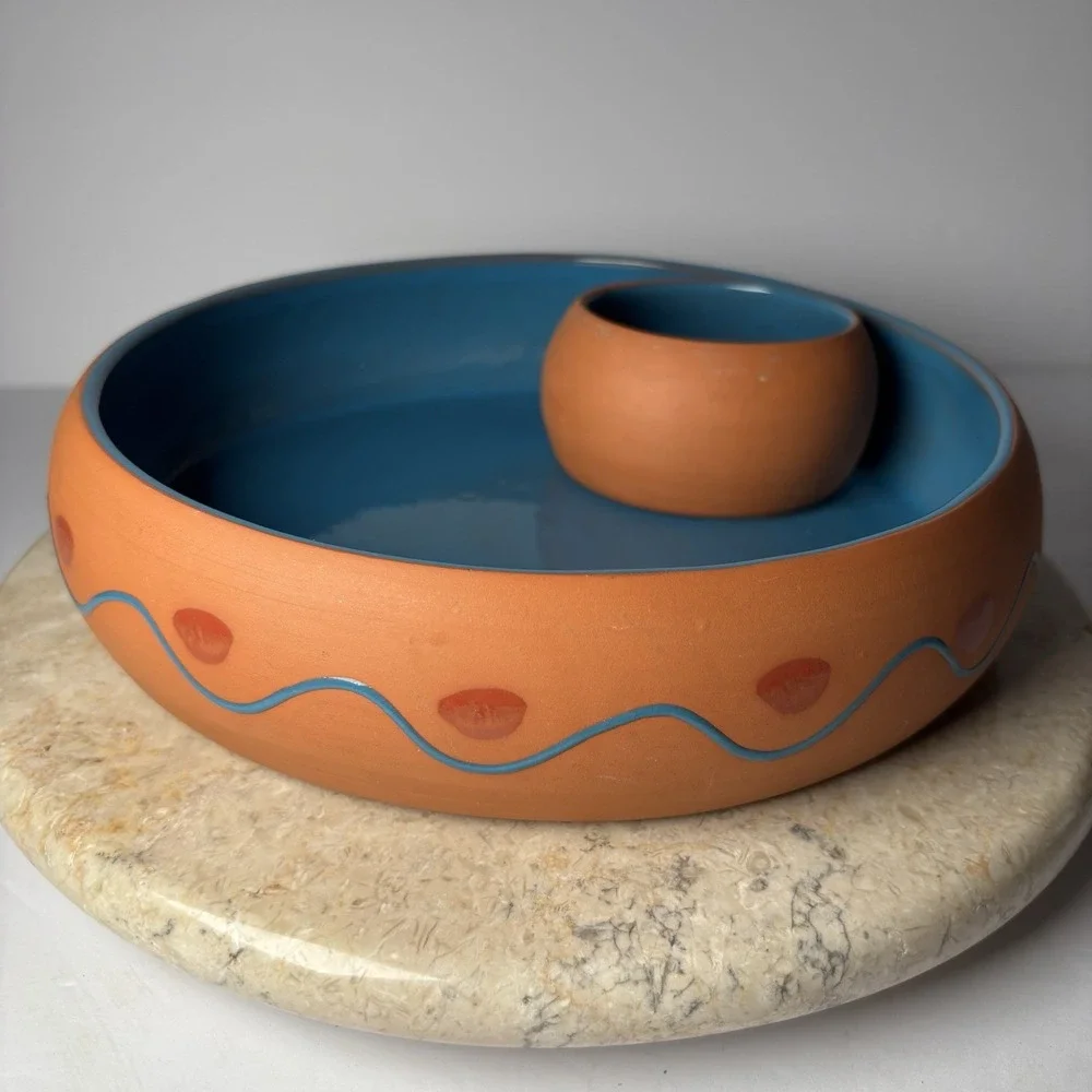 Terracotta Clay Chip And Dip Party Salsa Bowl Himark Portugal Pottery‎ Southwest